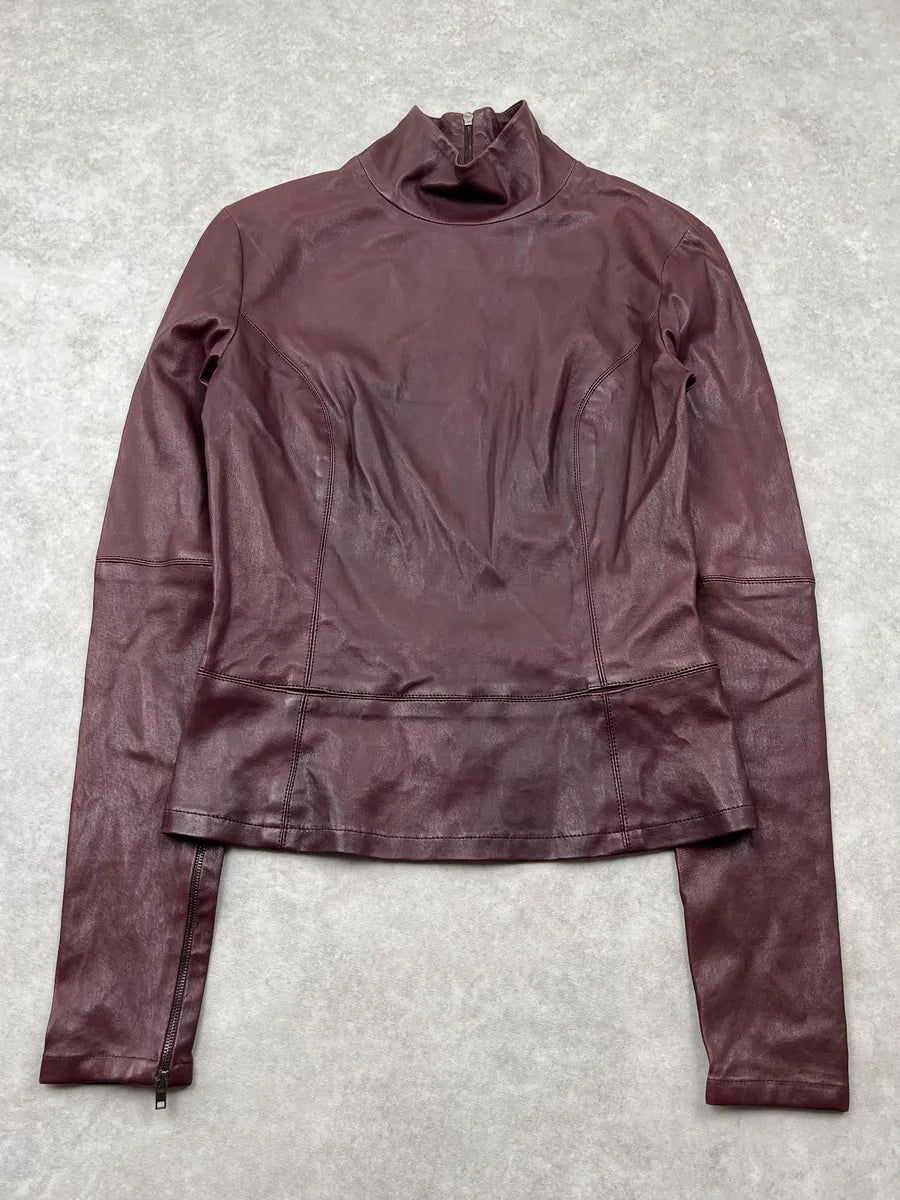 2010s Maison Margiela Signature Burgundy Leather Jacket by John Galliano xMtQUXy 2