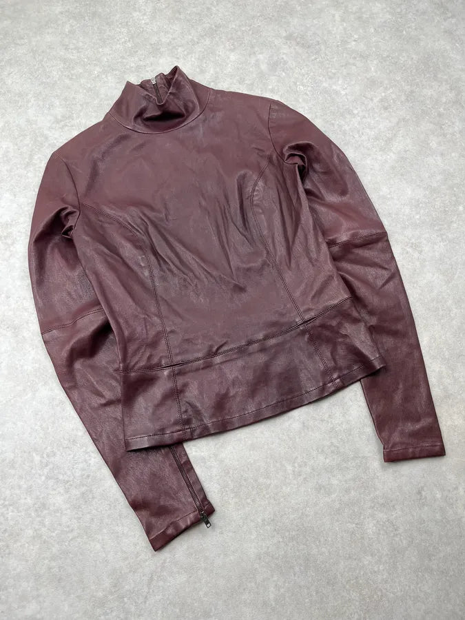 2010s Maison Margiela Signature Burgundy Leather Jacket by John Galliano xMtQUXy 3