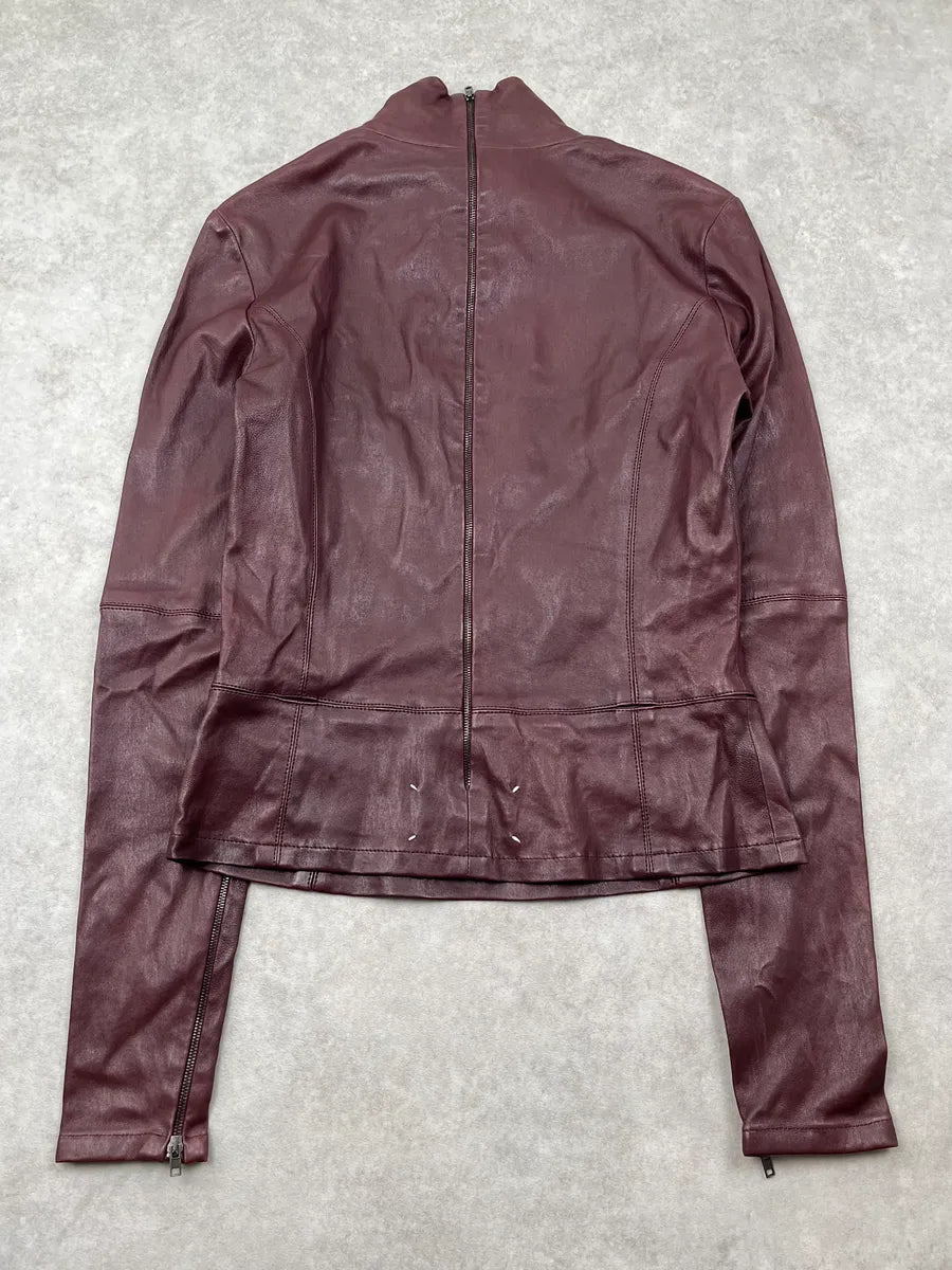 2010s Maison Margiela Signature Burgundy Leather Jacket by John Galliano xMtQUXy 4