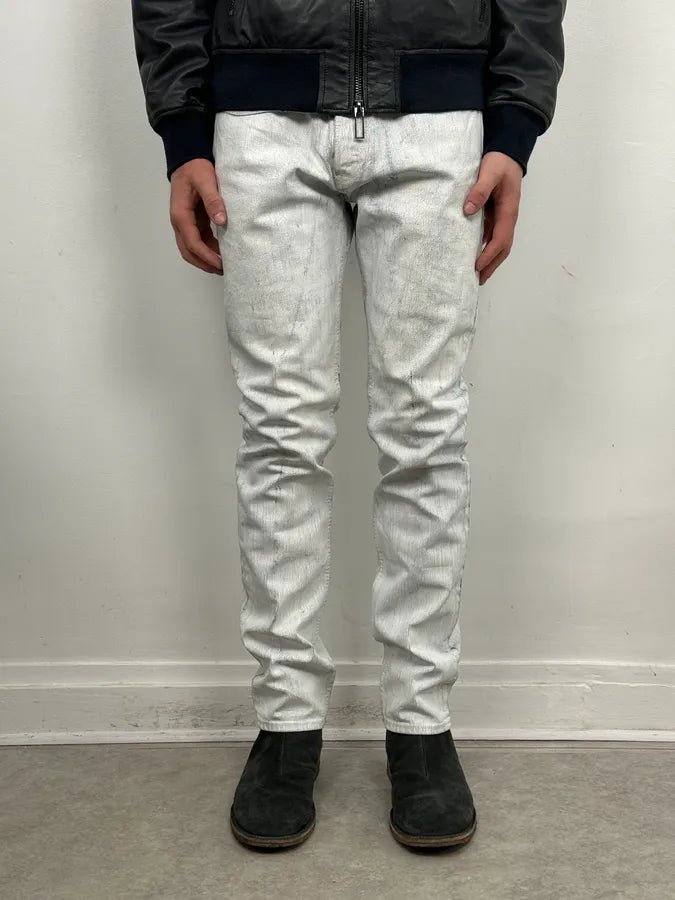 AW2012 Maison Margiela H&M White Painted Denim Jeans NiTkpIM 1