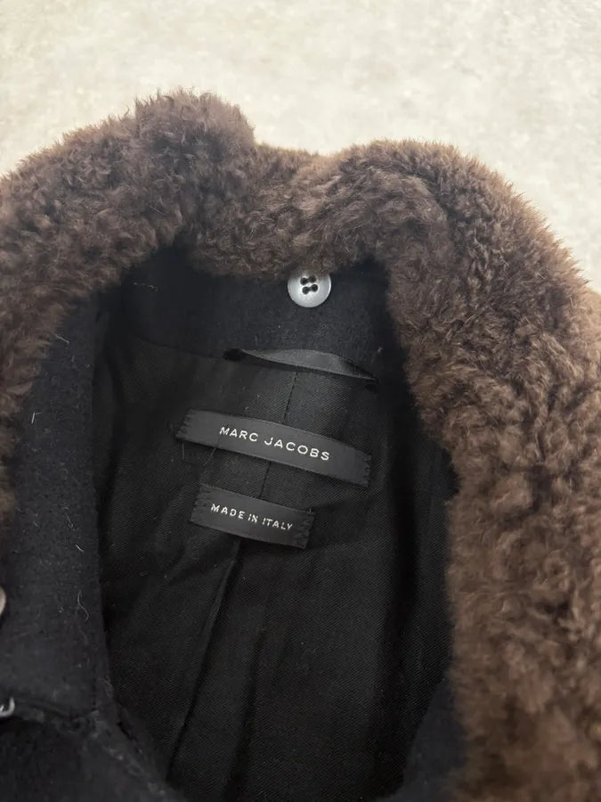 2010s Marc Jacobs Black Detachable Fur Wool Long Coat BDzfFMp 4