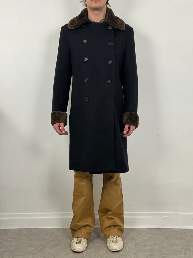 2010s Marc Jacobs Black Detachable Fur Wool Long Coat BDzfFMp 1