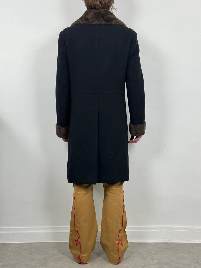 2010s Marc Jacobs Black Detachable Fur Wool Long Coat BDzfFMp 2