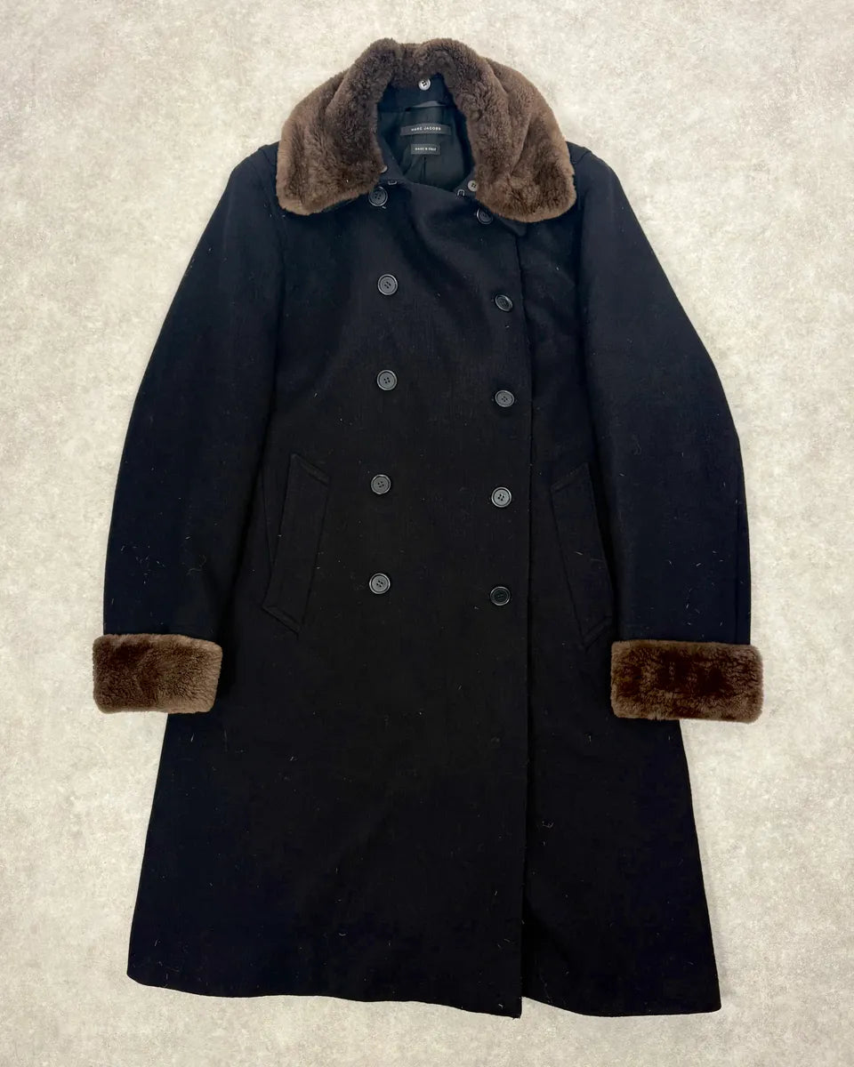 2010s Marc Jacobs Black Detachable Fur Wool Long Coat BDzfFMp 0