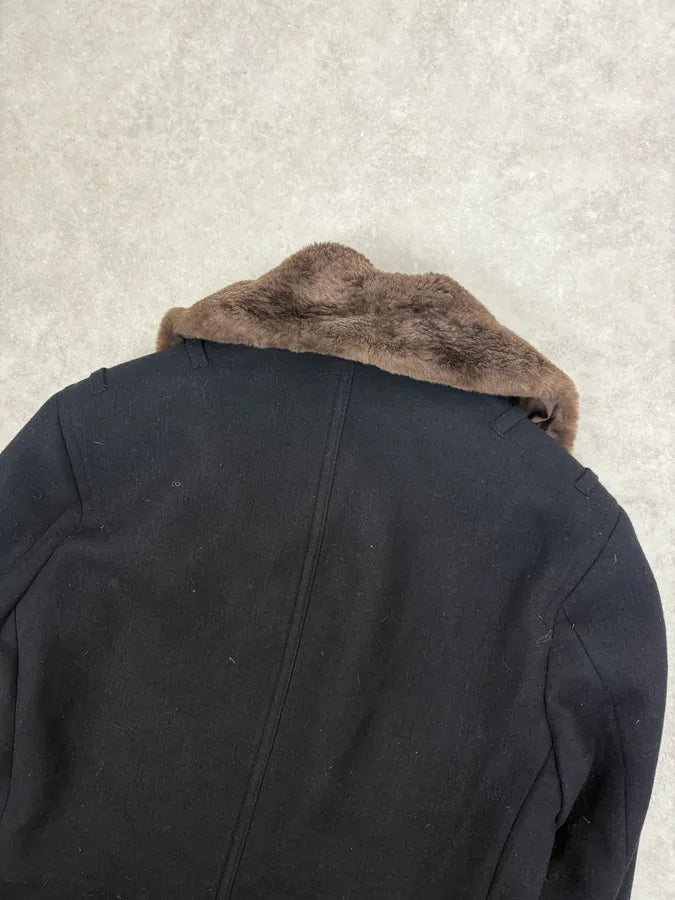 2010s Marc Jacobs Black Detachable Fur Wool Long Coat BDzfFMp 6