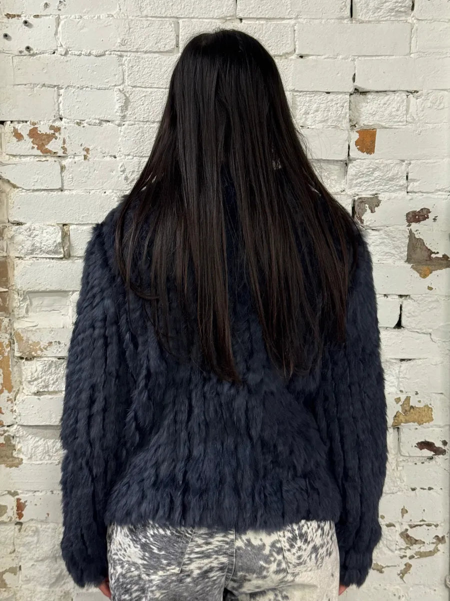 2010s Marc Jacobs Navy Rabbit Fur Officer Jacket rpygVyV 2