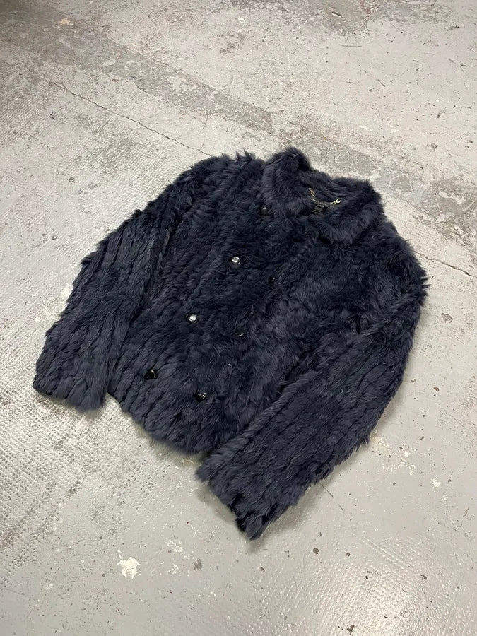 2010s Marc Jacobs Navy Rabbit Fur Officer Jacket rpygVyV 3