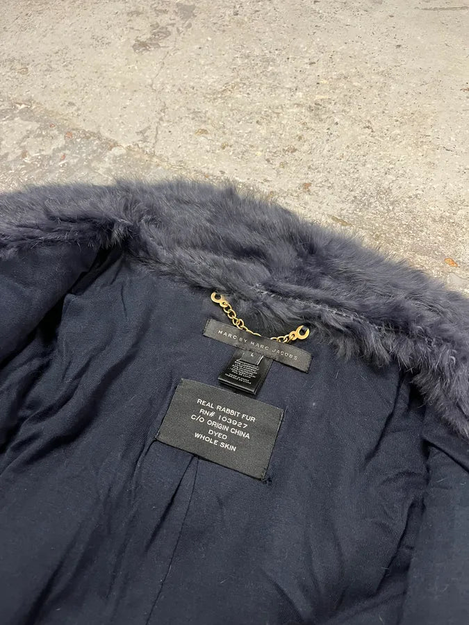 2010s Marc Jacobs Navy Rabbit Fur Officer Jacket rpygVyV 8