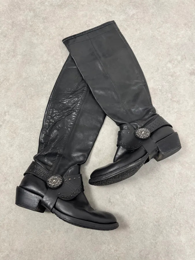 2010s Marithé + François Girbaud Black Rock Western Ankle Leather Boots VeEIJpt 0