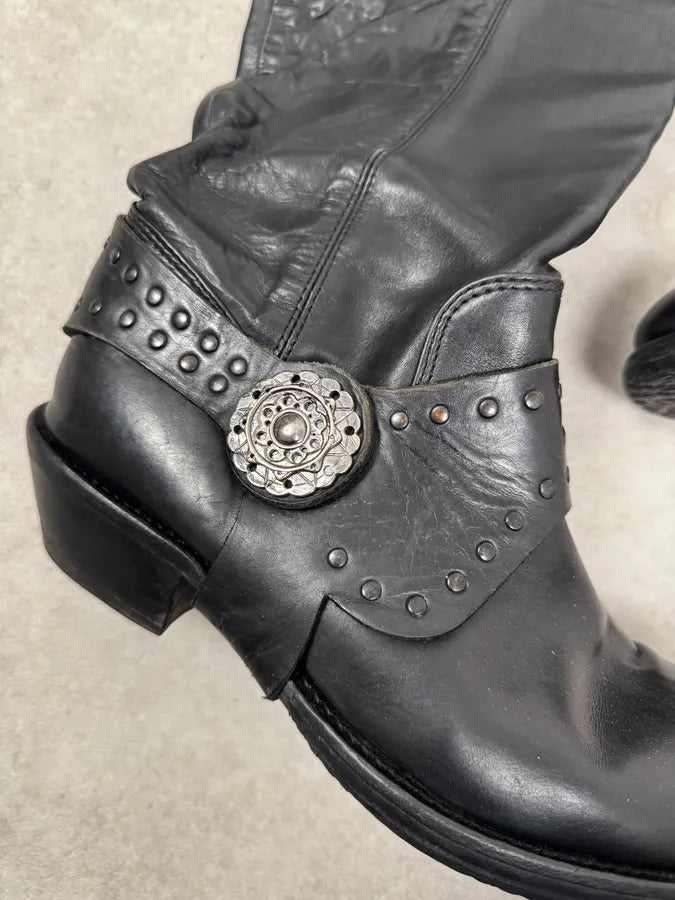 2010s Marithé + François Girbaud Black Rock Western Ankle Leather Boots VeEIJpt 2