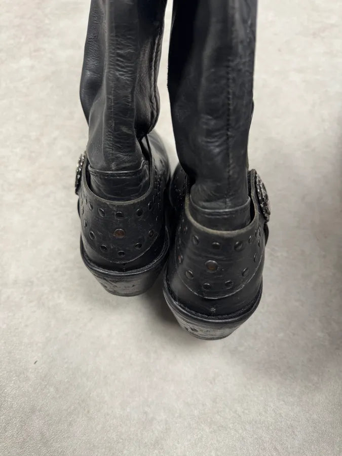 2010s Marithé + François Girbaud Black Rock Western Ankle Leather Boots VeEIJpt 3