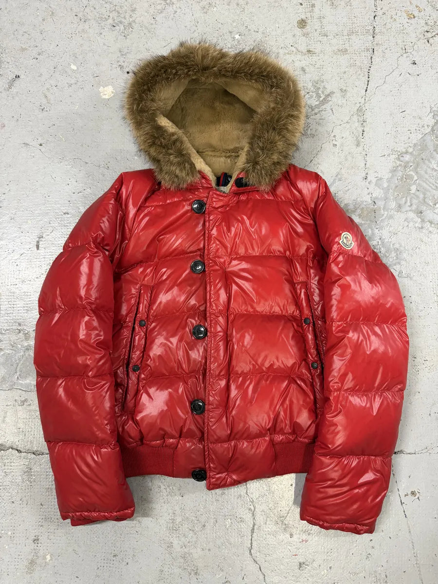 2010s Moncler Red Premium Puffer Fur Hooded Jacket NgWnlLI 0