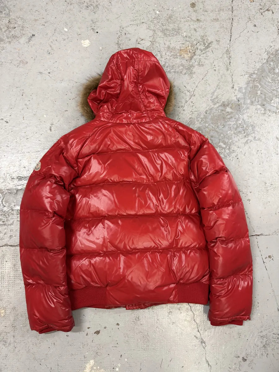 2010s Moncler Red Premium Puffer Fur Hooded Jacket NgWnlLI 1