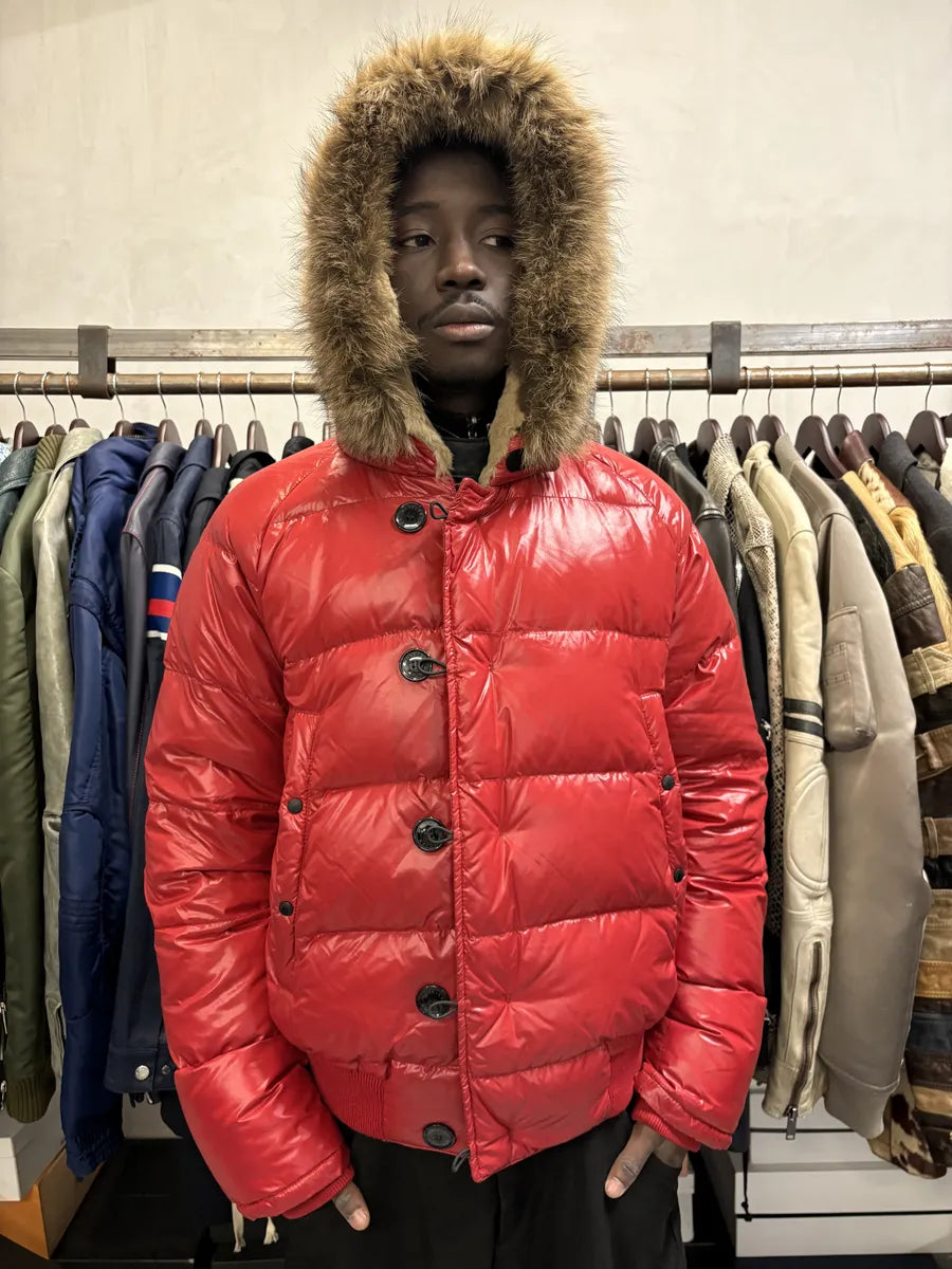 2010s Moncler Red Premium Puffer Fur Hooded Jacket NgWnlLI 2