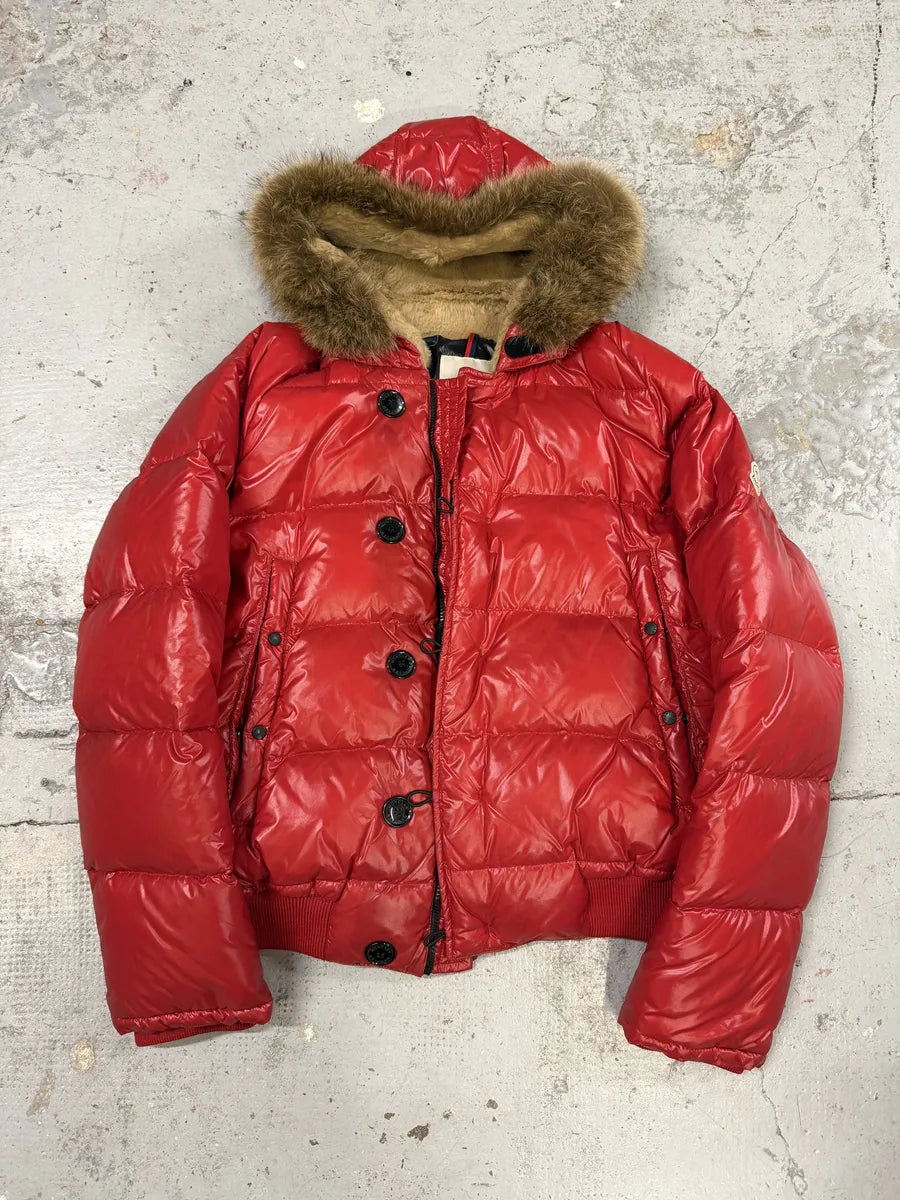 2010s Moncler Red Premium Puffer Fur Hooded Jacket NgWnlLI 4