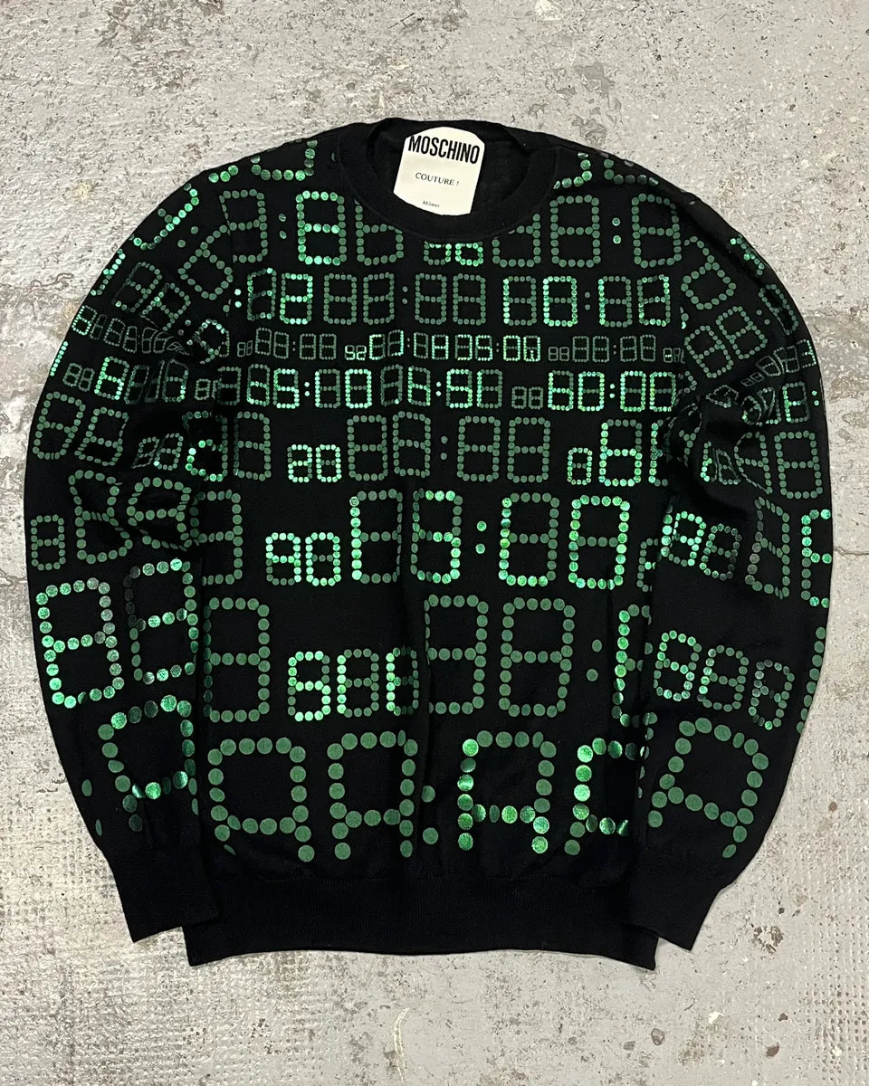 FW2017 Moschino Black & Green Alarm Number Sweater fjdAqvF 0