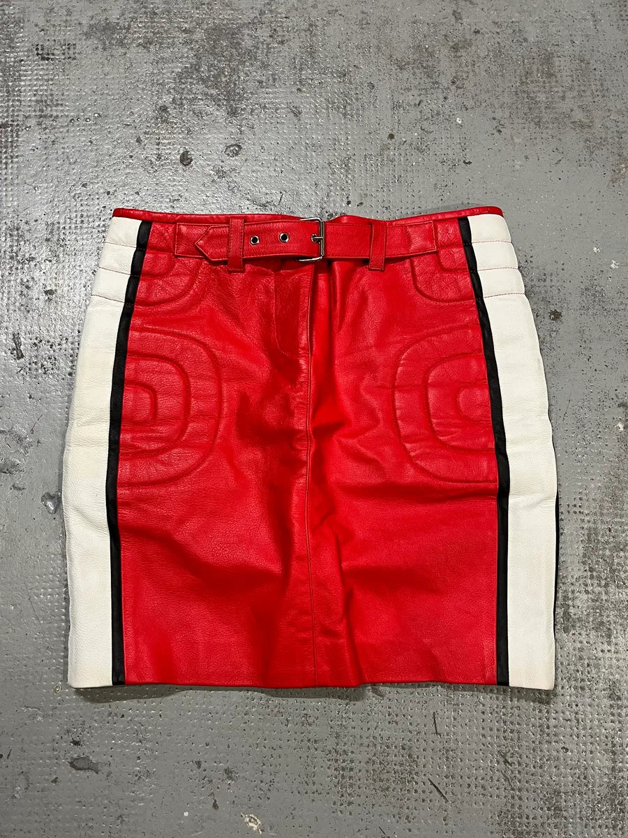 2010s Moschino Couture Red Leather Contrast Stripe Skirt oqgOnbH 0