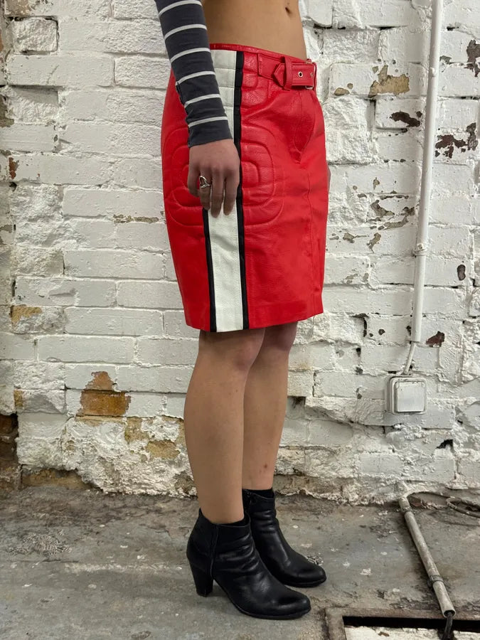 2010s Moschino Couture Red Leather Contrast Stripe Skirt oqgOnbH 2