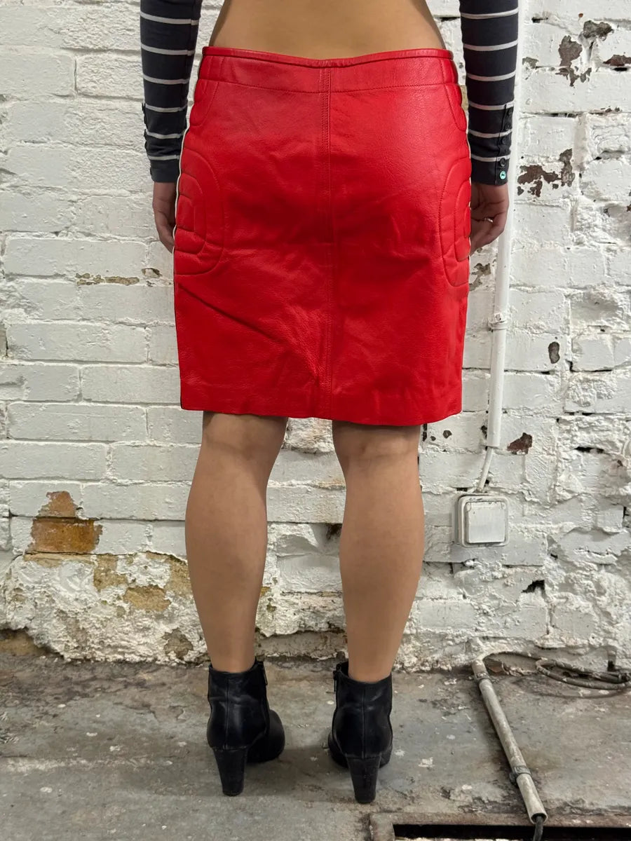 2010s Moschino Couture Red Leather Contrast Stripe Skirt oqgOnbH 3