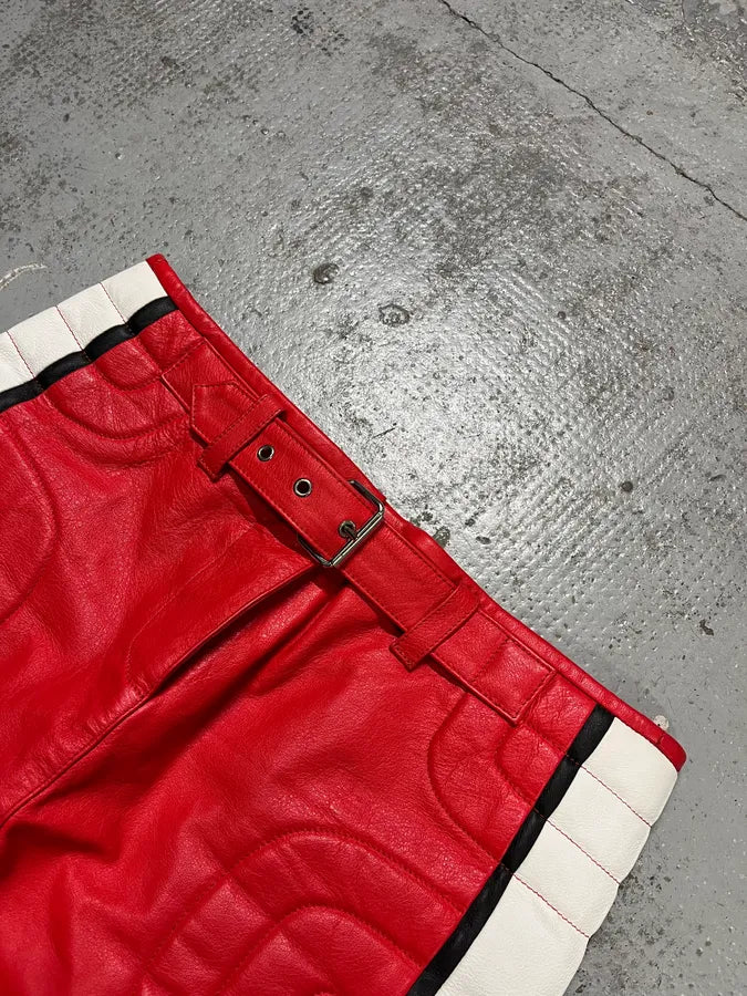 2010s Moschino Couture Red Leather Contrast Stripe Skirt oqgOnbH 4