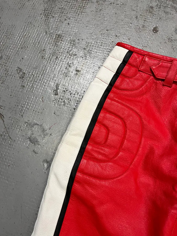 2010s Moschino Couture Red Leather Contrast Stripe Skirt oqgOnbH 5