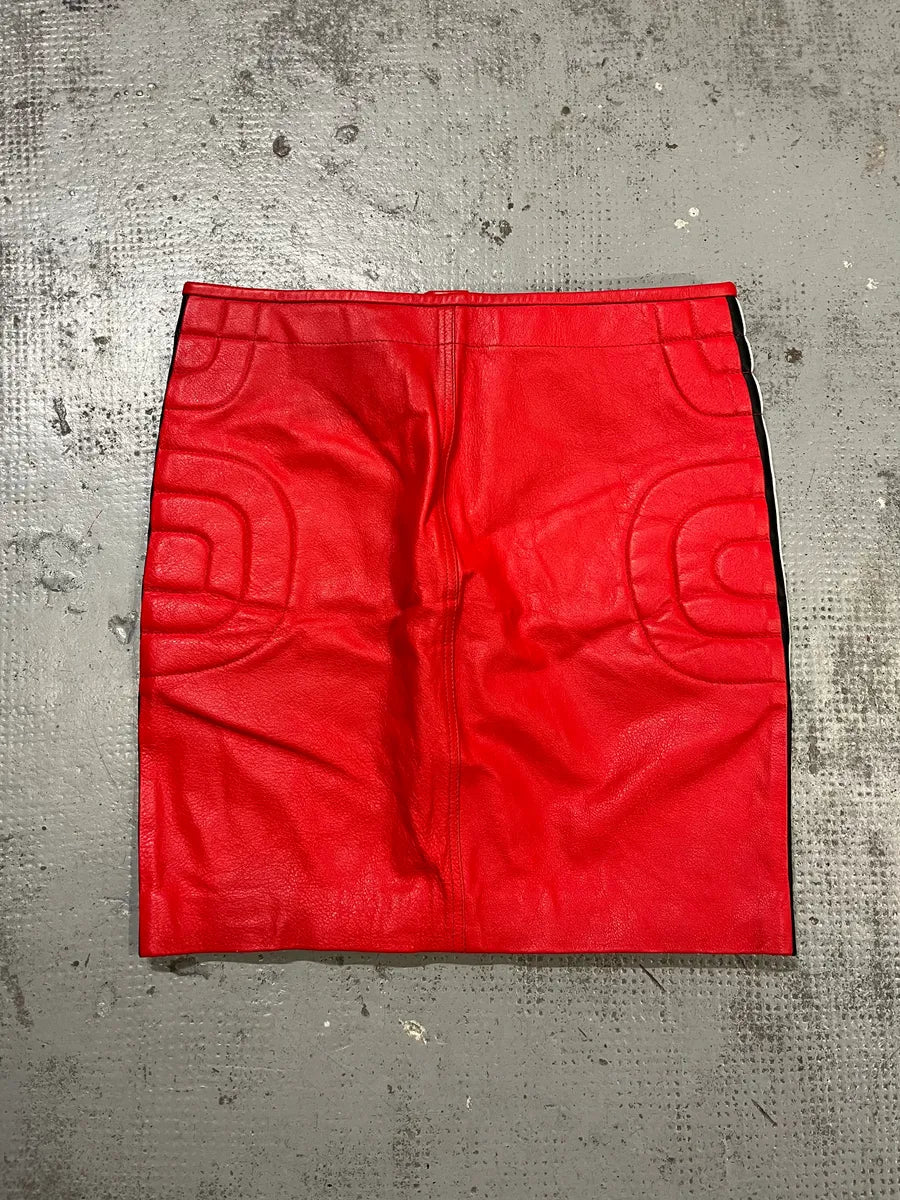 2010s Moschino Couture Red Leather Contrast Stripe Skirt oqgOnbH 6