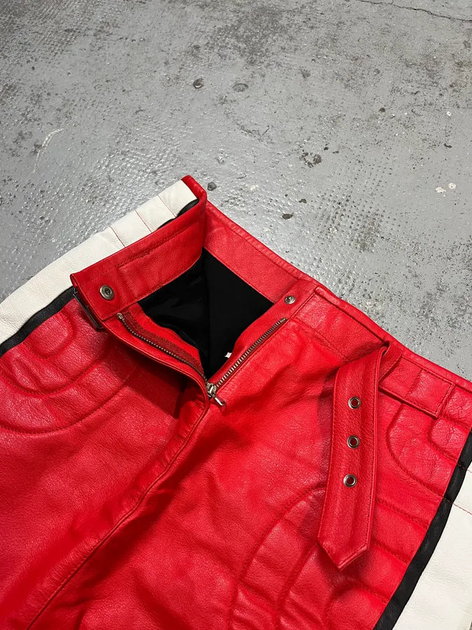 2010s Moschino Couture Red Leather Contrast Stripe Skirt oqgOnbH 7