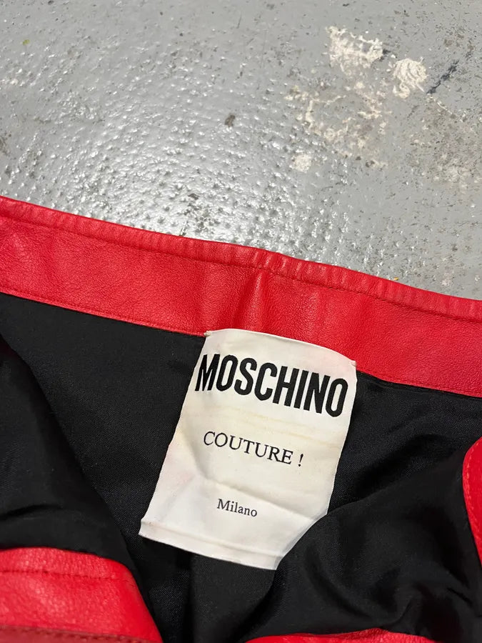 2010s Moschino Couture Red Leather Contrast Stripe Skirt oqgOnbH 8