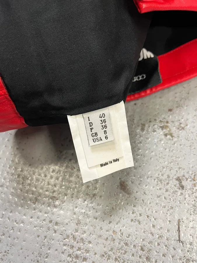 2010s Moschino Couture Red Leather Contrast Stripe Skirt oqgOnbH 9