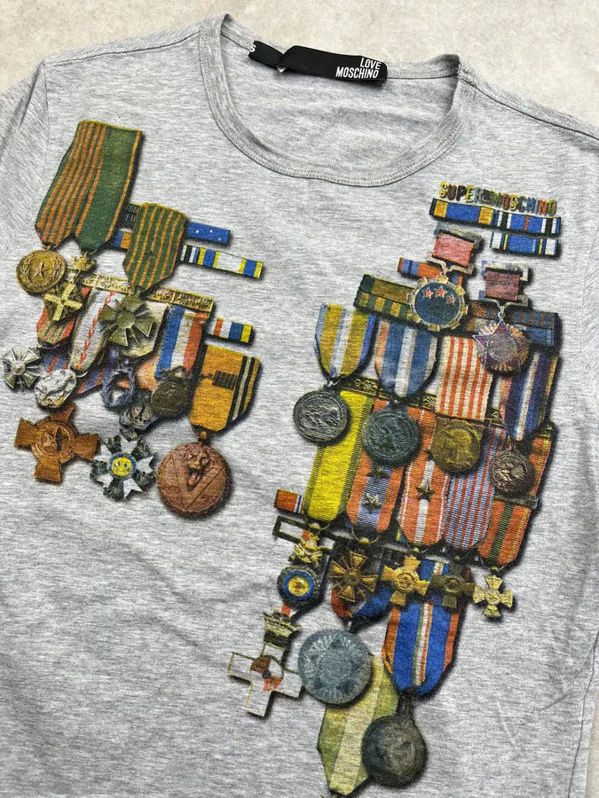 2010s Moschino Military Medal Grey T-Shirt tlHcoVr 5