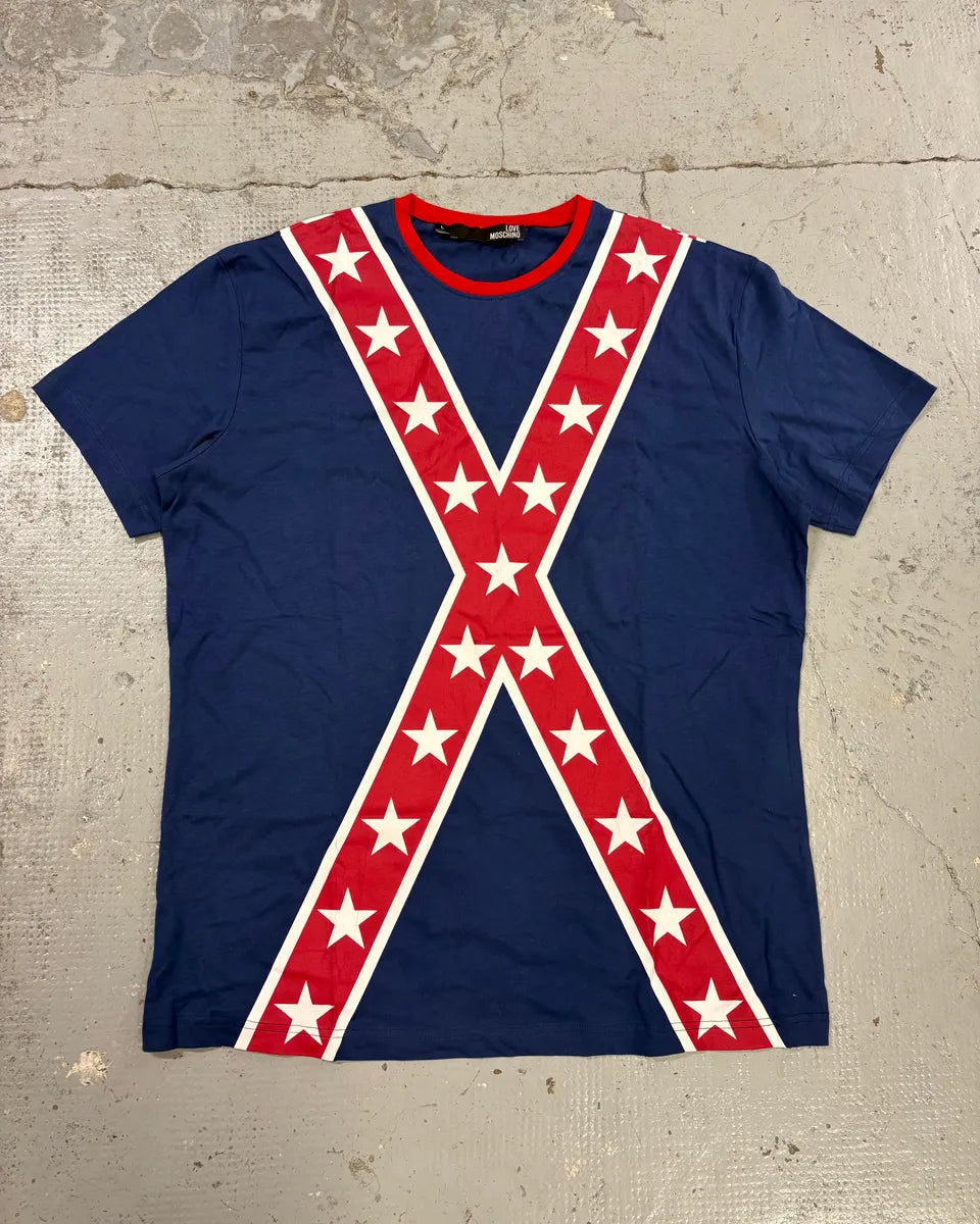 2010s Moschino Navy Cross Stars Flag T-Shirt fkFWRhn 0