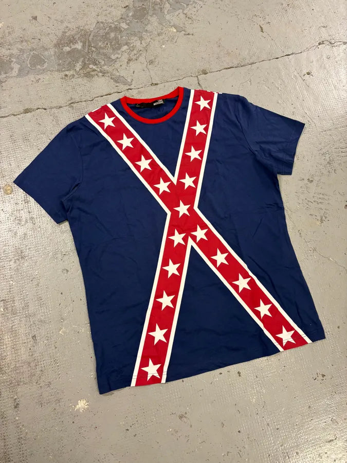 2010s Moschino Navy Cross Stars Flag T-Shirt fkFWRhn 3