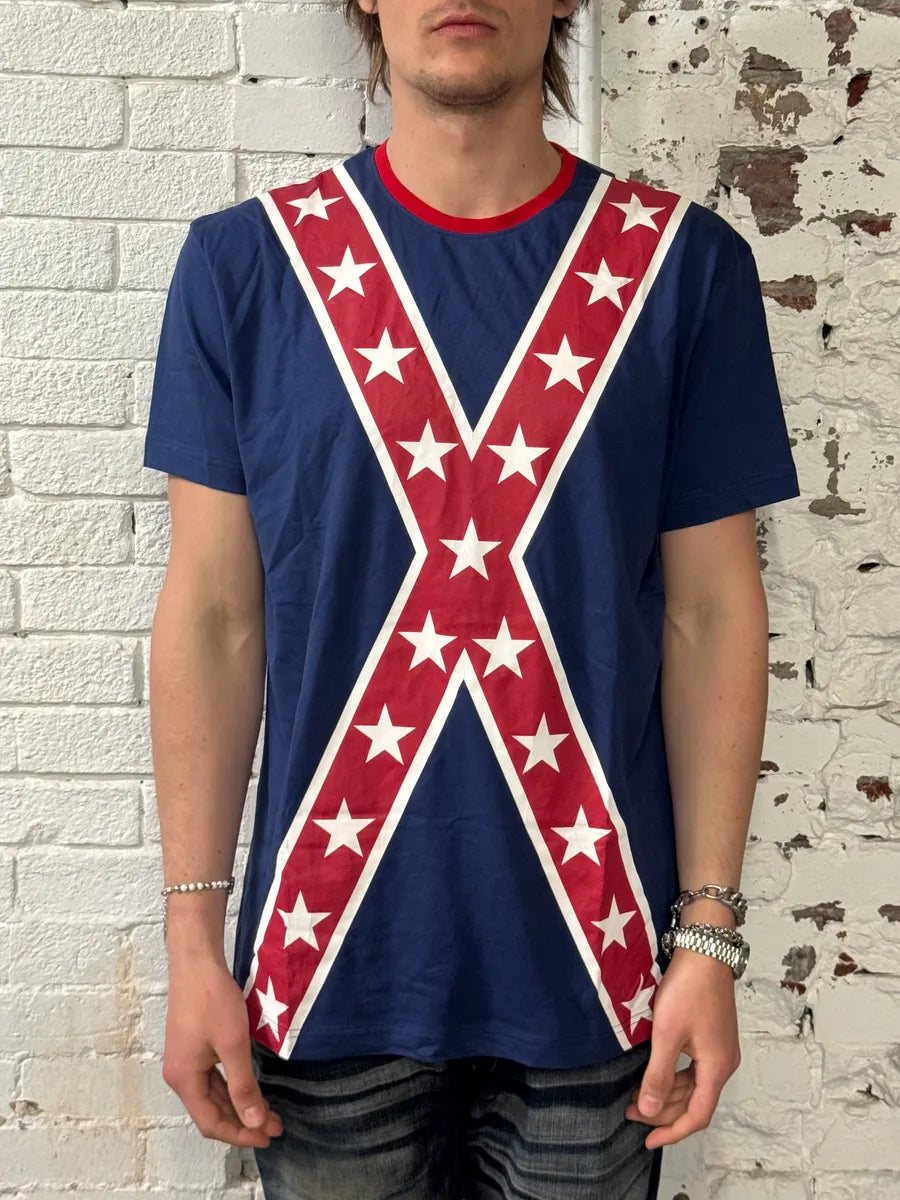 2010s Moschino Navy Cross Stars Flag T-Shirt fkFWRhn 1