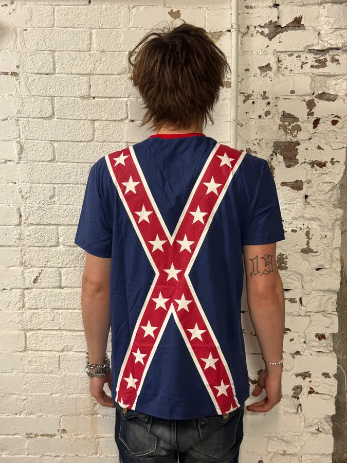 2010s Moschino Navy Cross Stars Flag T-Shirt fkFWRhn 2