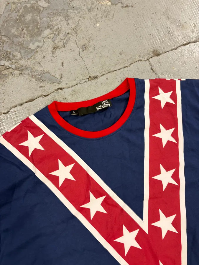 2010s Moschino Navy Cross Stars Flag T-Shirt fkFWRhn 4