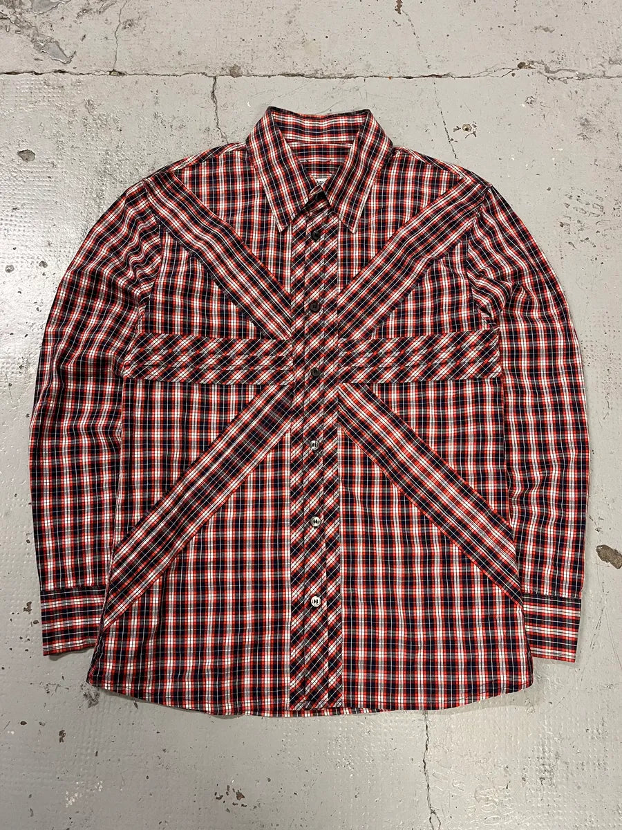 2010s Moschino Overcross Tartan Red Shirt eugaVVL 0