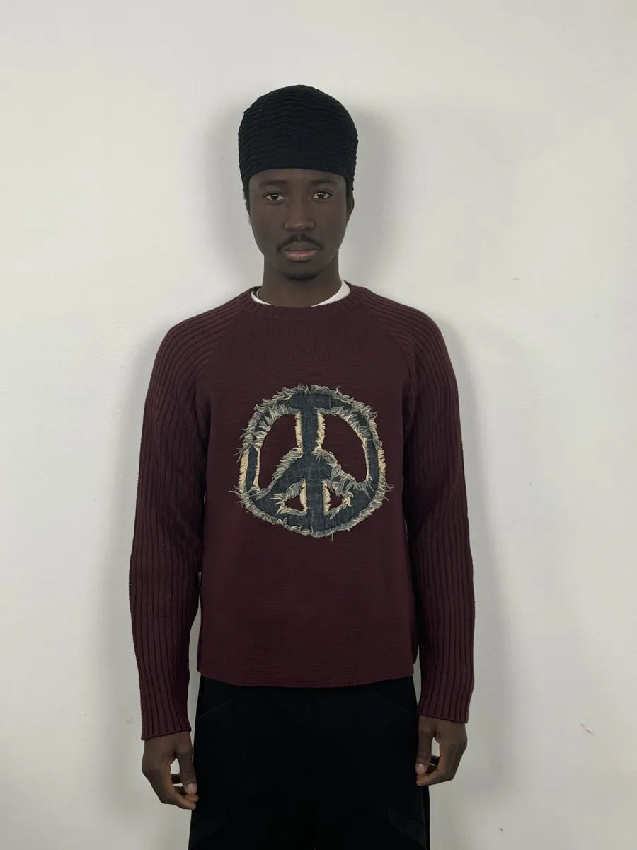 2010s Moschino Red Peace Signe Denim Sweater sfMELsA 1