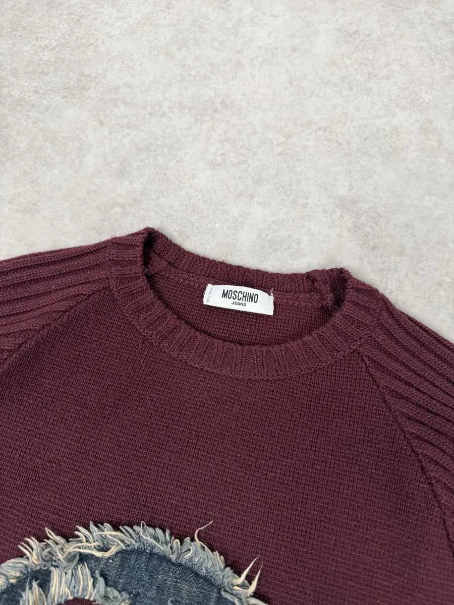 2010s Moschino Red Peace Signe Denim Sweater sfMELsA 6