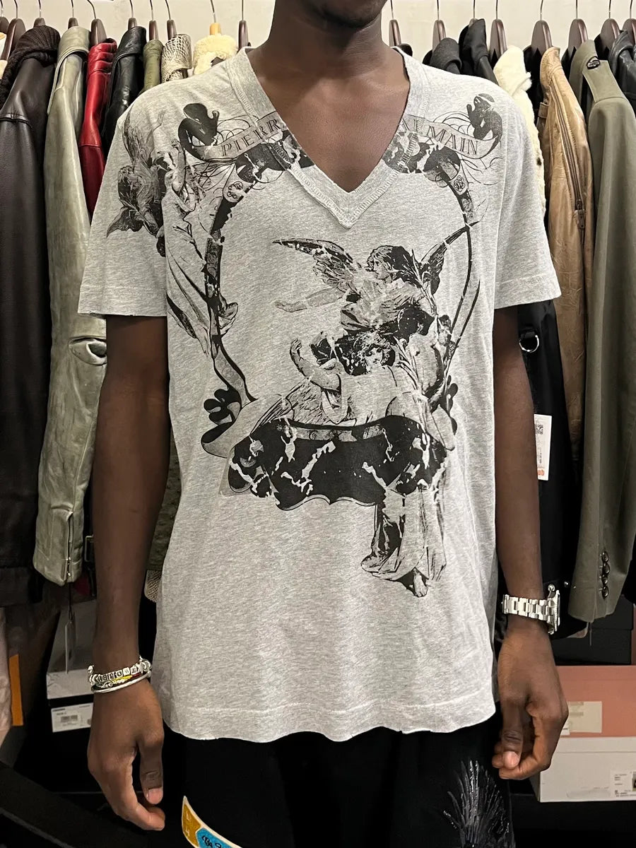 2010s Pierre Balmain Angels V-Neck Grey T-Shirt SjLaffQ 1