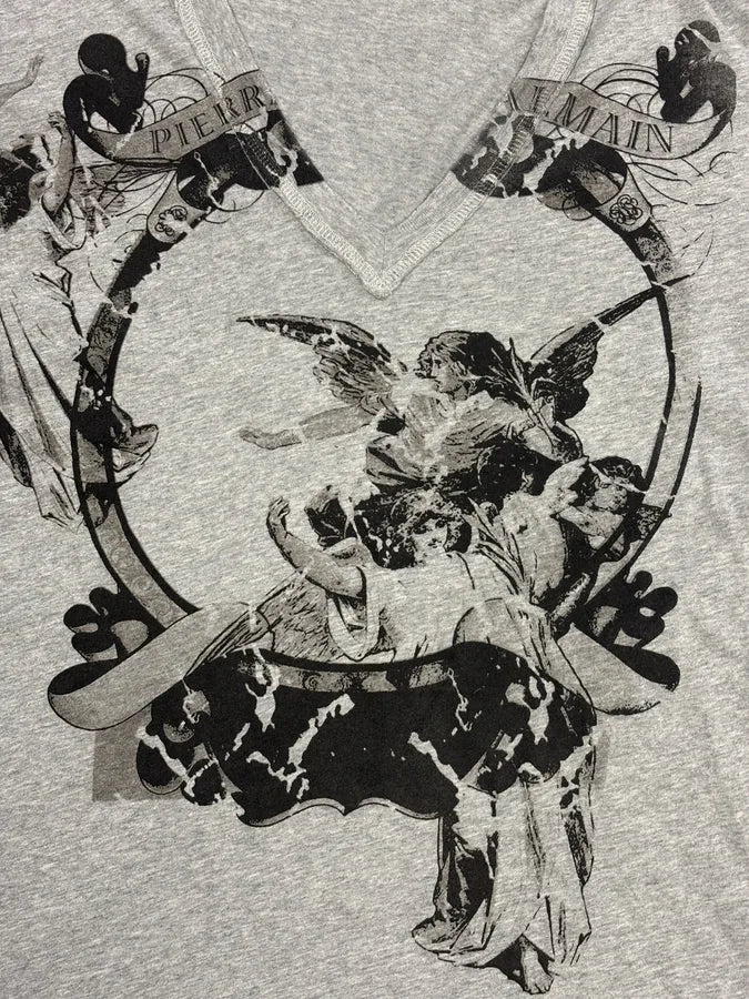2010s Pierre Balmain Angels V-Neck Grey T-Shirt SjLaffQ 6