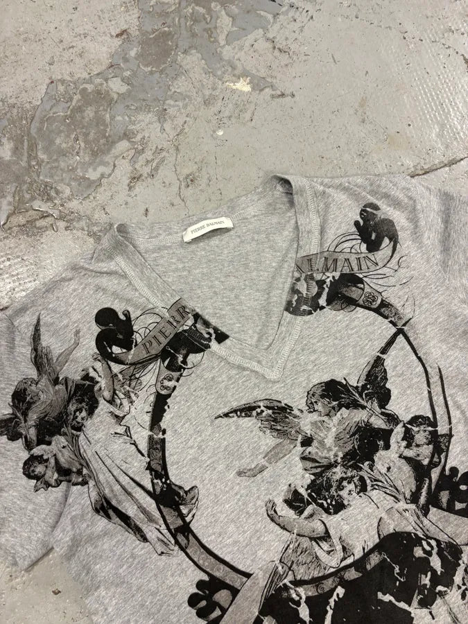 2010s Pierre Balmain Angels V-Neck Grey T-Shirt SjLaffQ 4