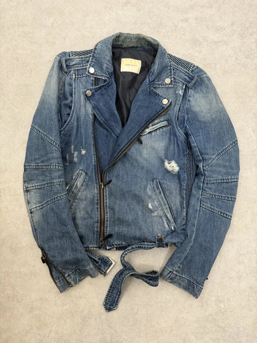 2010s Pierre Balmain Biker Race Blue Denim Jacket kSEmWsF 0
