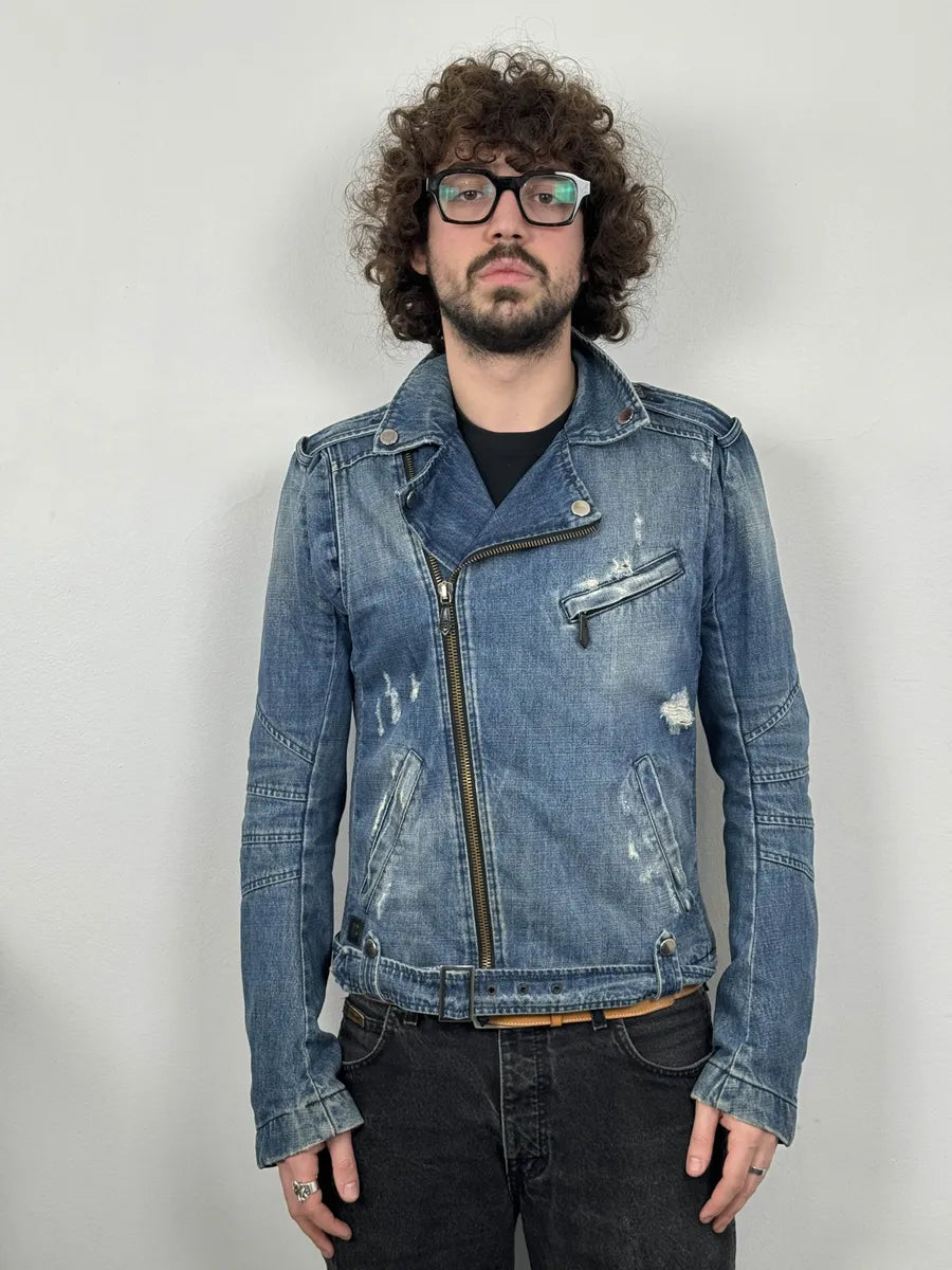 2010s Pierre Balmain Biker Race Blue Denim Jacket kSEmWsF 1