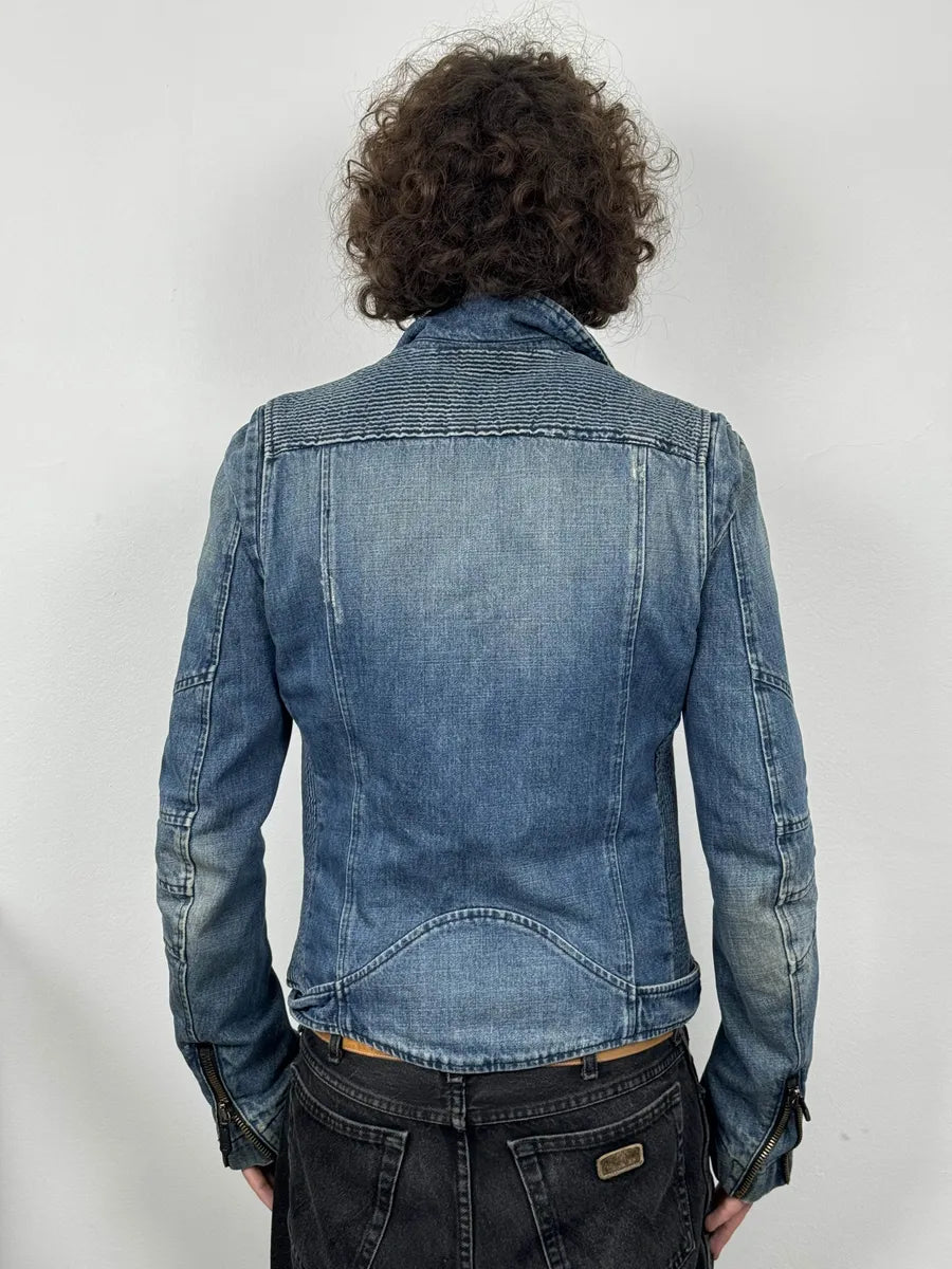 2010s Pierre Balmain Biker Race Blue Denim Jacket kSEmWsF 2