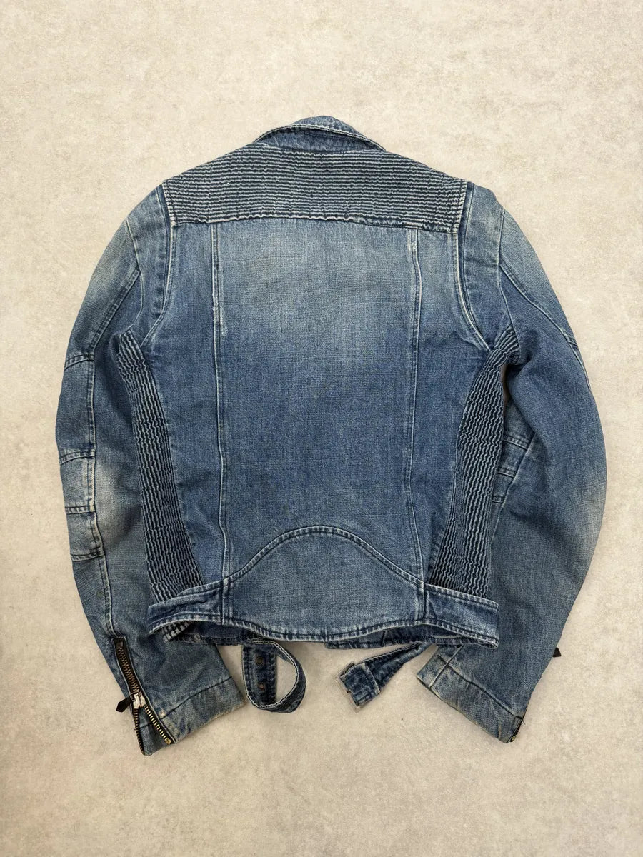 2010s Pierre Balmain Biker Race Blue Denim Jacket kSEmWsF 4