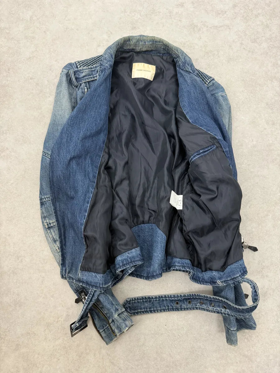 2010s Pierre Balmain Biker Race Blue Denim Jacket kSEmWsF 5