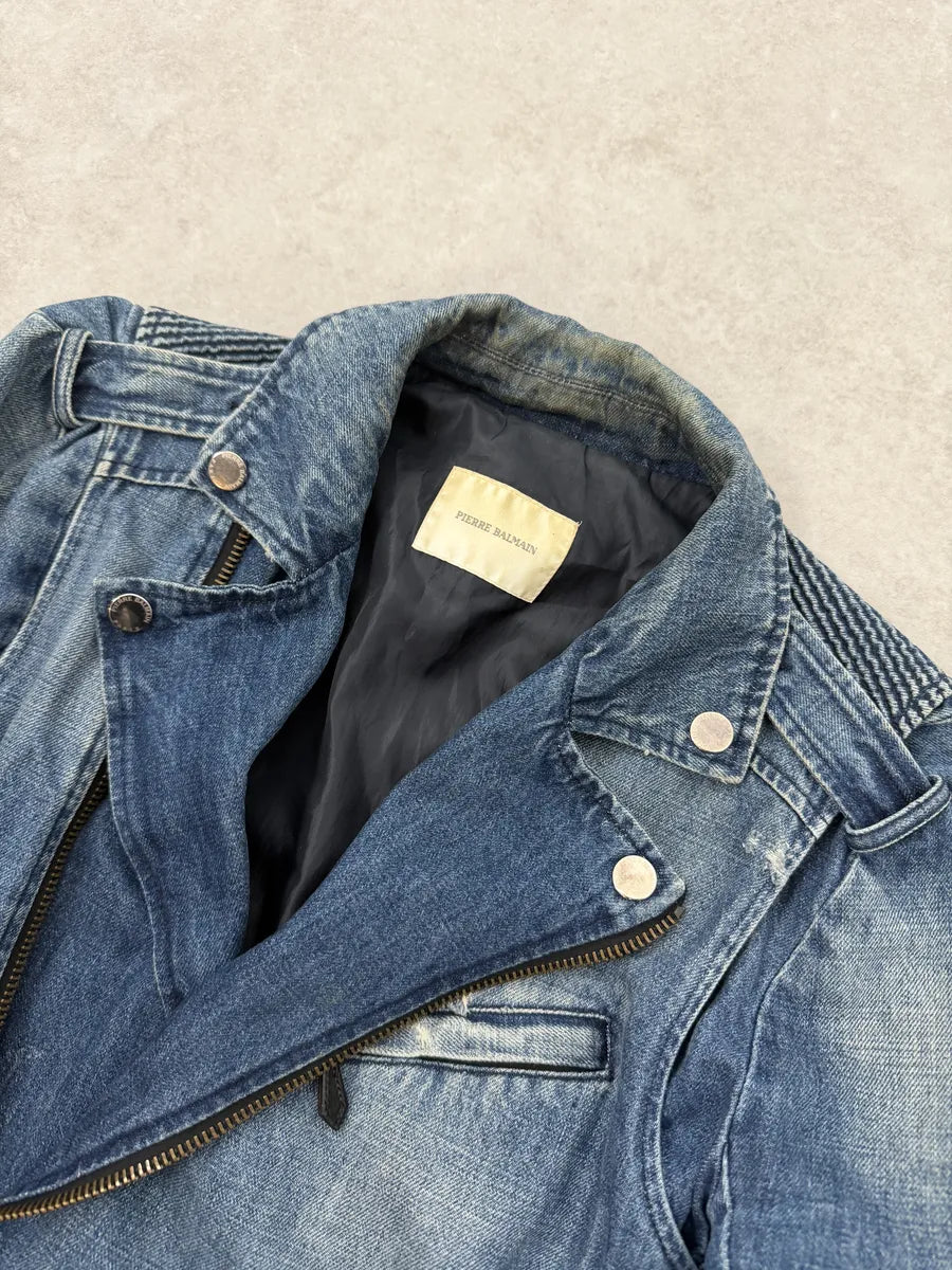 2010s Pierre Balmain Biker Race Blue Denim Jacket kSEmWsF 8