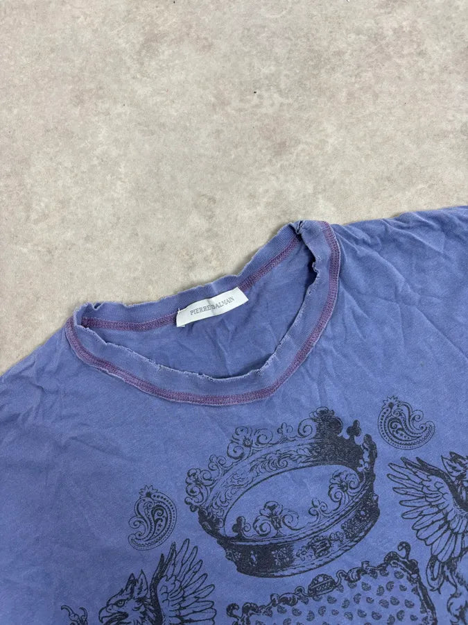 SS2012 Pierre Balmain Blue Distressed Signature T-Shirt rwyigOx 3