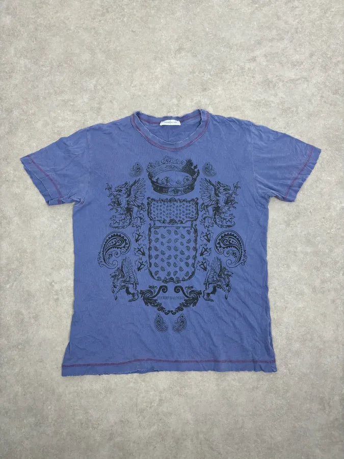 SS2012 Pierre Balmain Blue Distressed Signature T-Shirt rwyigOx 0
