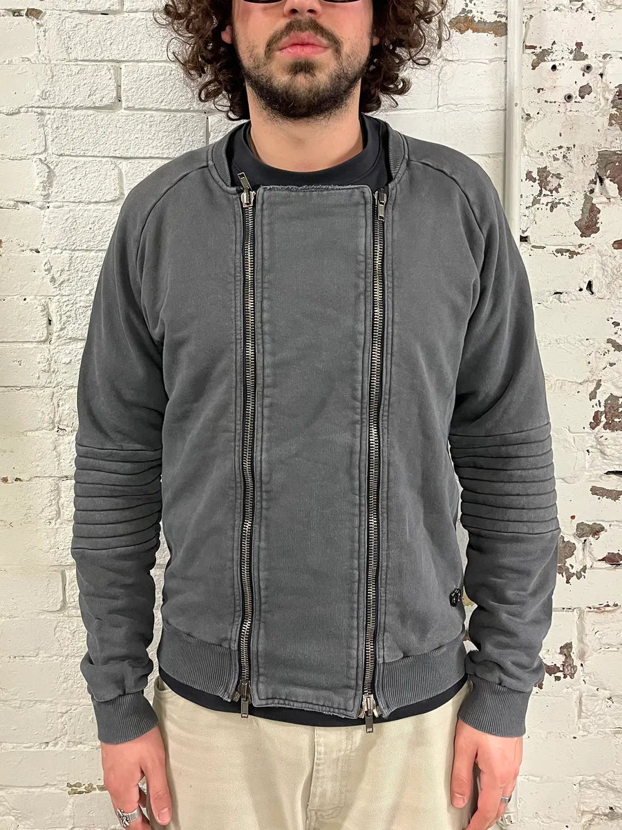 2010s Pierre Balmain Double Zip Horpist Grey Biker Sweater jNqntEp 1